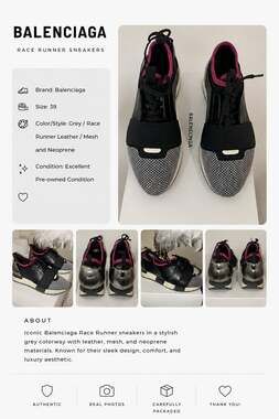 Balenciaga Race Runner Leather Mesh and Neoprene Sneakers Grey Black Magenta Siz